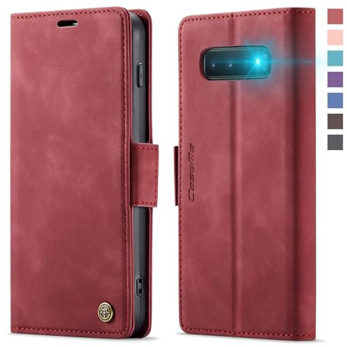 XYGLOW Handyhülle für Samsung Galaxy S10 Hülle Klappbar Premium PU Lederhülle Klapphülle【RFID Schutz】 Kartenfach Standfunktion Schutzhülle für Samsung S10 Flip Case Wallet Tasche Cover, Rot