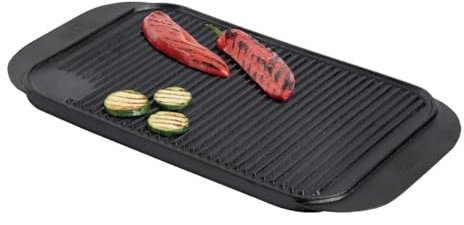 Professional Cast Iron 48cm x 26cm Reversible Griddle Tray Gas Hob | BBQ Induction Griddle Pan Non-Stick Double Sided Pre-Seasoned | Grill Plate Dip Tray for Stoves Versatile Cooking Surface