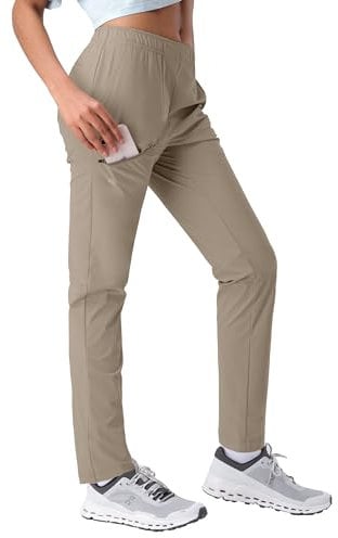 Pioneer Camp Jogginghose Damen Leicht Freizeithose Atmungsaktiv Schnelltrocknend Sporthose Trainingshose Sweathose Damen Lang mit 3 Taschen UPF50+ Khaki M