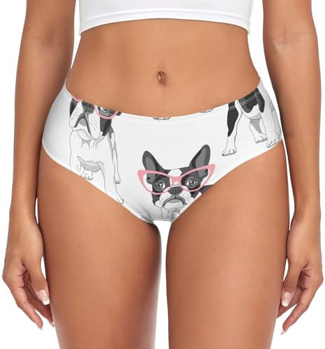 CHIFIGNO Damen-Unterwäsche, Bambusfaser, lustige Unterwäsche, sexy Höschen, klassischer Slip, weich, atmungsaktiv, Brille mit Cartoon-Motiv Französische Bulldogge, Rosa, M