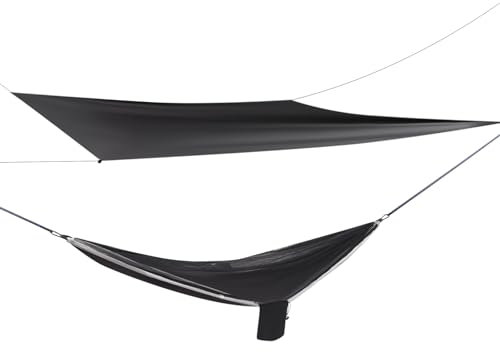Hamac avec moustiquaire, tente et pluie, bâche, camping, extérieur, capacité de charge de 200 kg, ultra léger, respirant, pour l'extérieur, la randonnée, les voyages, 290 cm x 140 cm (noir)