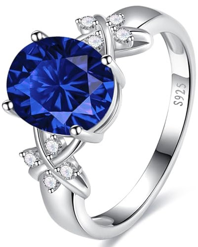 Yaresul Oval Ringe Frauen Damen Ringe Silber 925 Kreierter Saphir Ringe Criss Cross Zirkonia Verlobungsring damen Versprechen Ring Größe 54.4(17.3)