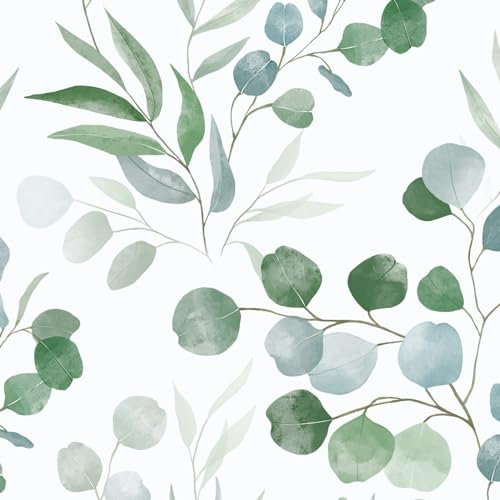 VOLEAAR Green Leaf Wallpaper Boho Contact Paper Modren PVC Vinyl Removable Self Adhesive Stick on Bathroom Living Room Kitchen Countertop Cabinet 44.5CM x 1000CM