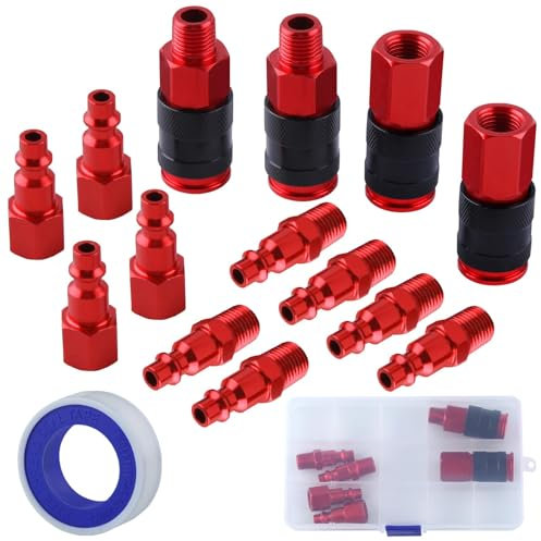 SPEEDWOX 14pcs 1/4 Npt coupleur d’air en aluminium et Kit de prise connexion rapide raccords de tuyau d’air poussez pour connecter les outils d’air et le compresseur d’air 1/4 Inch Npt filetages