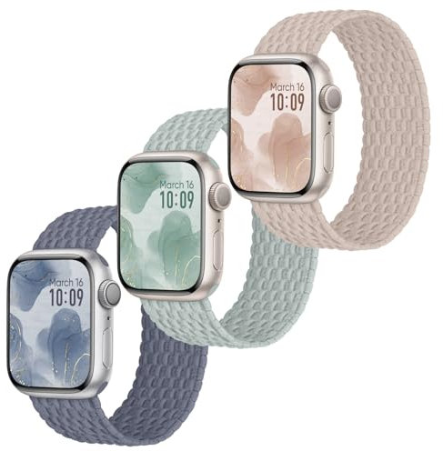 Raradev 3 Stück Geflochten Armband Kompatibel mit Apple Watch Armband 42mm 41mm 40mm 38mm, Elastisch Nylon Band Solo Loop Sport Armbänder für iWatch Series 10 9 8 7 6 5 4 3 2 1 SE, XS 125mm