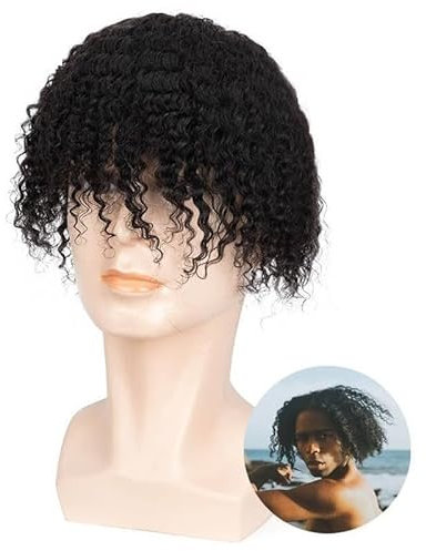 Pelucas para Hombre Postizos rizados profundos for hombres Top mono fino y peluquín perimetral de PU Prótesis de cabello masculino Sistema de reemplazo de peluca de cabello humano rizado transpirable