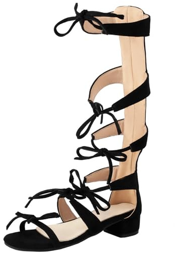 XINXINIO Damen Retro Gladiator Sandalen Offene Zehen Schnürung Sandalen mit Absatz