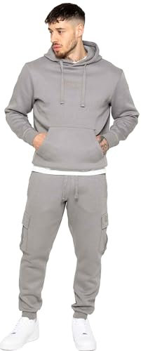 989Zé ENZO Mens Tracksuit Hooded Fleece Sweatshirt Overhead Hoodie Pullover Casual Fleece Cargo Combat Joggers Sweatpants Set (UK, Alpha, M, Regular, Regular, Grey)