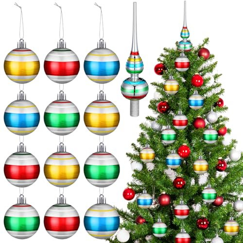 Syhood Weihnachtsbaumspitze im Vintage-Stil, mit 12 Stück Weihnachtskugeln, Glas-Baumkronen und Kunststoff-Kugel, Baumschmuck für Weihnachtsbaum-Dekoration