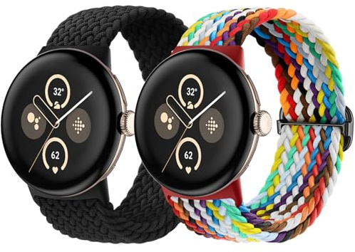 Maledan 2 Stück Geflochtenes Armband Kompatibel mit Google Pixel Watch 3 Armband 41mm, Elastisches Nylon Sport Loop Band für Google Pixel Watch 4/3 41mm/2/1 für Damen Herren