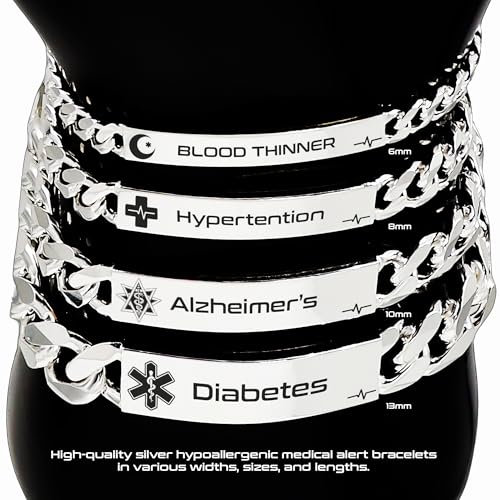 Hypoallergenic Medical Alert Bracelet, Solid 925 Sterling Silver, ICE Bracelet, Diabetic, Allergy, Epilepsy, Medical student Gift, Personalised ID, Free Engraving - KIMNKIM (1. Caduseus)