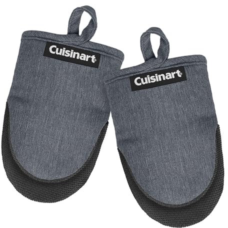 Cuisinart Mini Oven Mitts – 5.5” x 7” Heat-Resistant Kitchen Mitts for Oven with Non-Slip Neoprene Palm, Cotton Filling, and Fabric Loop – Durable Oven Mitt Set for Cooking & Baking (Chambray)