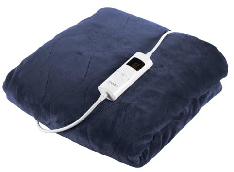 Carmen Comfort Fleece Luxury Electric Heated Throw and Over Blanket with 9 Heat Settings, Adjustable Timer and 230gsm Flannel Fleece Material,160 x 130cm, Navy Blue, C81148BLU