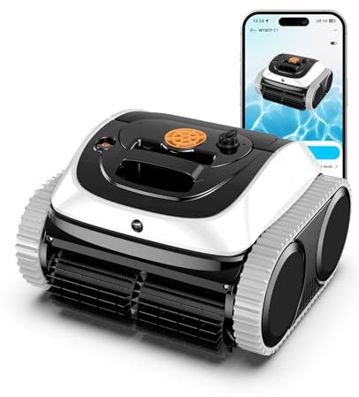 WYBOT C1 Robot Piscine Fond et Parois 150 Min Aspirateur Piscine avec Planification Intelligente des itinéraires, Nettoyage entièrement Automatique du Sol, 150m² Nettoyage Rapide(Blanc)