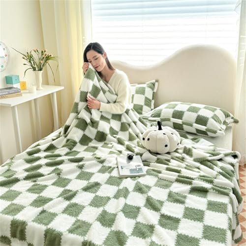 Highdi Kuscheldecke Flauschig, Winterdecke Warme Wohndecke Flauschige Decke Couchdecke Überwurf Fleecedecke als Tagesdecke Sofadecke Bett oder Sofaüberwurf Blanket (150 * 200cm,Grünes Kariert)