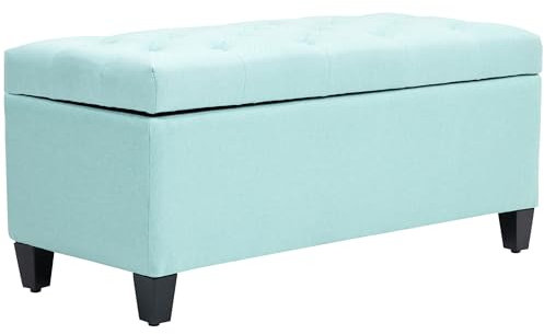 HOMCOM Sitzbank mit Stauraum Polsterbank mit Leinenoptik, Sitztruhe mit Holzbeine, Truhenbank für Wohnzimmer Schlafzimmer Flur 100 x 40 x 44 cm Grün