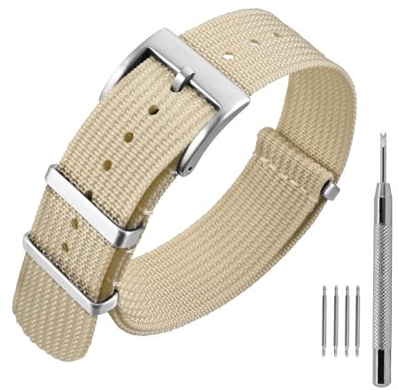 ANNEFIT Nylon Uhrenarmbänder 20mm mit Edelstahl Metall Schließe, Sport Atmungsaktive Ersatzarmband (Beige)