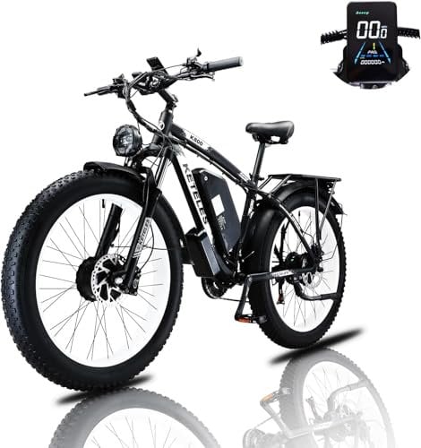 QIKAITU K800 Dual Motor Electric Bike - 26x4 Fat Tyre Ebikes, Electric Mountain Bike, 48v 23ah 250w Removable Battery, lcd Display, Front suspension & Hydraulic brakes