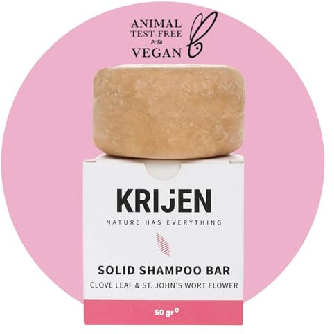 Krijen Vegan-Festes Shampoo con olio di chiodi di garofano, olio di erba di San Giovanni e argilla rosa, per capelli misti grassi e traballanti, idratante, anti-caduta dei capelli, fatto a mano