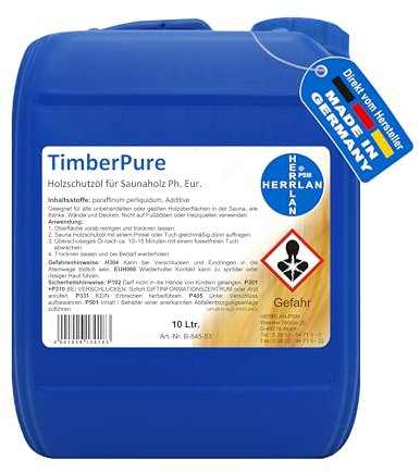 HERRLAN® TimberPure Huile de paraffine, huile de protection pour bois de sauna (Ph. Eur.) 10 litre Huile de paraffine incolore et inodore pour la protection des surfaces en bois
