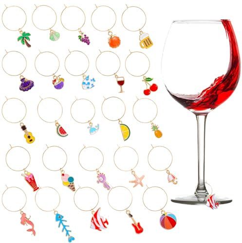 Lnngub 25pcs Wine Glass Charms, Funny Wine Glass Identifier Tags, Summer Wedding Birthday Party Favors