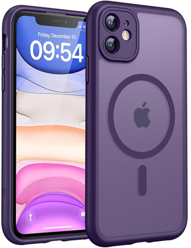 TOCOL Cover Magnetica per iPhone 11 6,1 Pollic, Compatibile con MagSafe, Protezione Fotocamera Integrata, Custodia Antiurto Traslucida Opaca, Viola Intenso