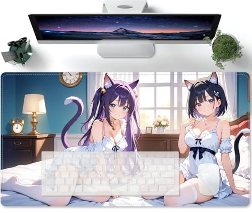 PORNHUX Large Mouse Mats for Desk Kawaii Japanese Gaming Mouse Pad XL, Extended Large Mat Desk Pad, Stitched Edge, Long Non-Slip Rubber Base Mouse Pad