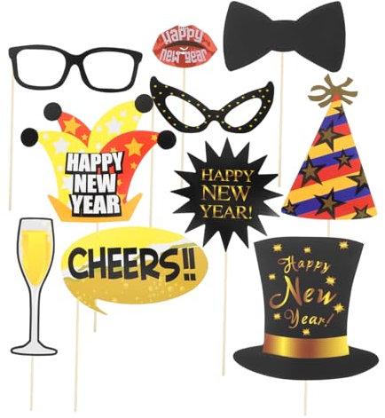 SOLUSTRE 10 Stück Großer Neujahrs-fotorahmen Aus Papier Mit Goldenem Design, Neujahrs-bilderrahmen, Fotorequisiten Für Silvesterpartys, Selfie-Requisiten, Partydekorationen Und Festliche Re