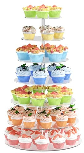 7 Tier Cupcake Stand, Round Cupcake Tower Stand, Clear Acrylic Cupcake Tier Stand, Cupcake Dessert Display Stand for Wedding Graduation Birthday