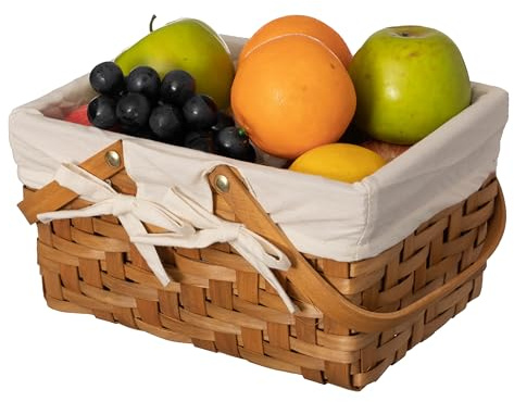 Wickerwise Handwoven Wood Chip Picnic Basket with Double Folding Handles & Removable Liner – Ideal for Storage, Gift Packing, Easter, Camping, and Birthdays, White Large