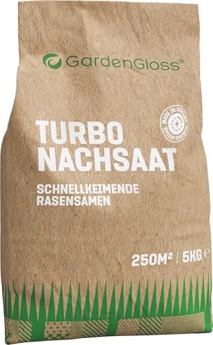 GardenGloss Rasensamen Schnellkeimend Sommer 5kg - Made in Germany - 250m2 Fläche Rasen - Grassamen Turbo Nachsaat und Neuanlage - Rasennachsaat