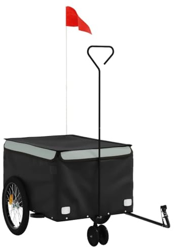 vidaXL Fahrradanhänger, Anhänger für Fahrrad, Lastenanhänger mit Deichsel Sicherheitsflagge, Transportanhänger, Schwarz Grau 30kg Eisen