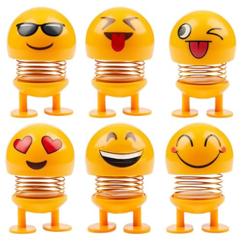 VEOIRXU Pack of 6 Wobble Figures Lucky Charm, Car Wobble Figure, Decorative Figures for Living Room, Desk, Office, Office Decoration, Funny Small Gifts (6 Different Expressions)