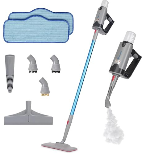 Simpli-Magic Scopa a vapore 10 in 1 con vaporizzatore portatile staccabile, design a doppia asta per pavimenti in legno, malta, pareti e piastrelle, riscaldamento ultra veloce, 3 modalità di vapore, 2