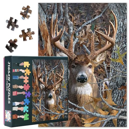 Deer Puzzle 1000 Teile Erwachsene, schwierige herausfordernde Familie Puzzle Waldtier, 70 x 50 cm Jigsaw Puzzles Baum Zweig Kunst für Frauen Männer (Wildlife-Serie)