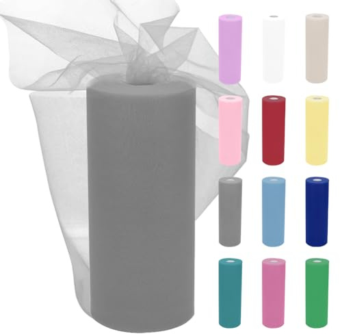 Tüllband Tüll Rolle, Tüll Rollen Stoff 30cm x 91,5m, Tülle Stof Tüllband, Organza Stoffs, Tüllband für Hochzeit Party Tutu Rock DIY Deko Basteln Nähen, Organza Feinmaschig Tischdeko (Grau)