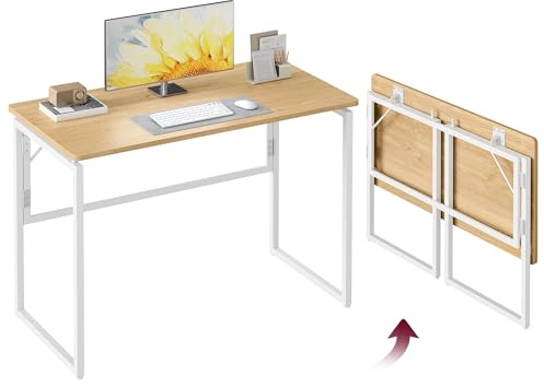 VASAGLE Folding Desk, Foldable Computer Desk, One-Piece Desktop Top, Rounded Edges, Small Home Office Writing Table for Bedroom, Balcony, Camping, Easy Assembly, 100 x 50 cm, Natural Oak LWD152YD01 | One-Piece Desktop,Folding Table for Bedroom, Balcony, Camping, Easy Assembly, Straw Yellow, ULWD152YD01