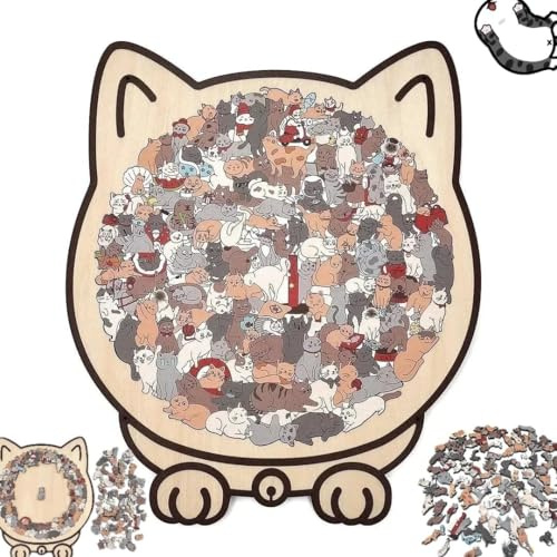 Katzenförmiges Puzzle, 135 Teiliges Colored Holzpuzzle Erwachsene, Einzigartiges Holzpuzzle In Tierform, Herausforderndes Unregelmäßiges Kreatives Puzzle-Geschenk Für Kinder, Katzenliebhaber