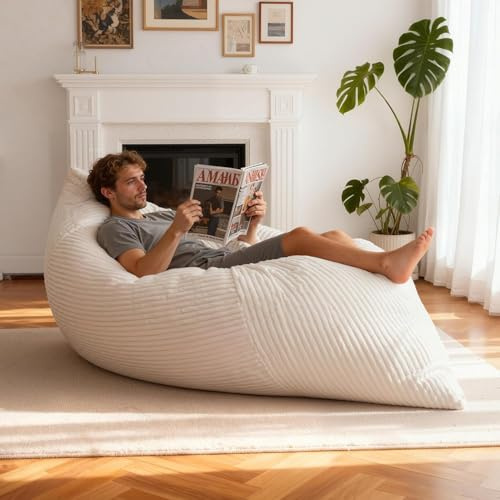NALONE Sitzsack Erwachsene mit Füllung, 4-in-1 Bean Bag, 6.4 FT Flauschig Sessel, Lounge Sessel, Lounge Stuhl, Schlafzimmer, Wohnzimmer, Wohnzimmer Möbel (Weiß)