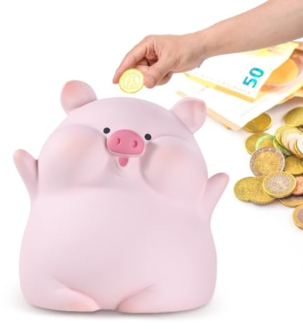 Glücksschwein Sparschwein, Niedliches Spardose mit Öffnung Geldscheine, Münzsparen Raumdekoration Geschenke, Geburtstagsgeschenk für Mädchen, Jungen (Gummierte Spardose mit Ausgestreckten Händen)