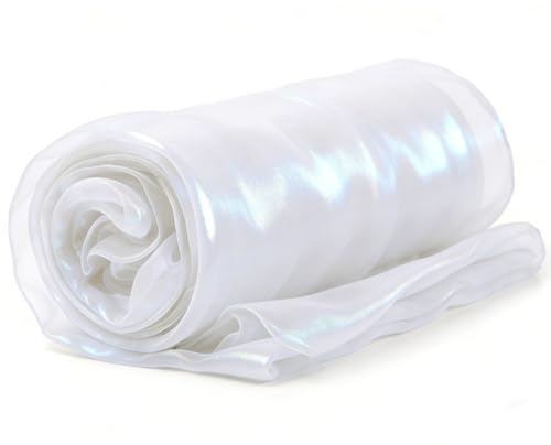 500x150 cm Organza Stoff, Schillernder Organza, Glänzender Stoff, Schillernd Glänzendes Gaze Tuch zum Nähen, Deko Stoff für Gardine, Kleid, Bühnenoutfit, Hochzeit Dekor (5 Farben) (Weiß)