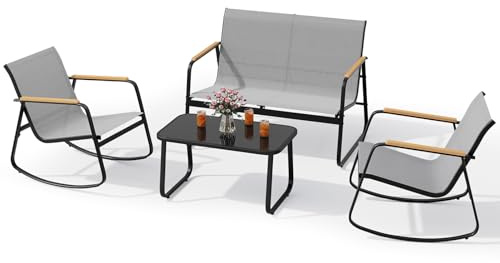 Xbro Gartenmöbel-Set, 4-teilig, Balkonmöbelset aus Teslin-Gewebe, bestehend aus 3 Sesseln und 1 Glastisch, Stahlrahmen, geeignet für Terrassen, Gärten und Außenbereiche