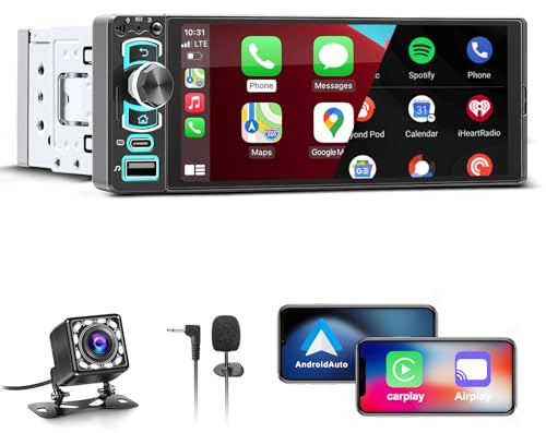 6,28” Autoradio 1 DIN con Schermo,Car Radio con Wireless CarPlay Android Auto,Radio 1 Din Car Play Supporta Bluetooth,Mirror Link, Telecamera Posteriore,FM,EQ,Type-C,Mic,Touchscreen,Navigazione GPS