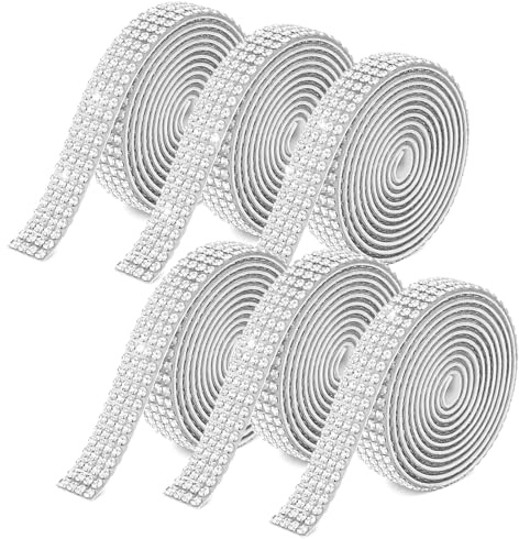 JJUNW 6 Rollen Glitzersteine Selbstklebend, 1 Yard Strassband Selbstklebend