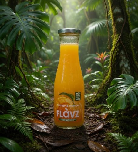Flavz Squeezed Orange & Mango 100% Fruit Drink, Glass Bottle, No Added Sugar, Preservatives, or Additives (640 ml (Pack of 6))