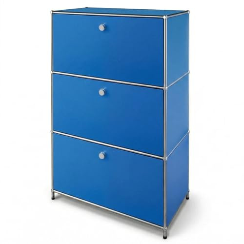 Floordirekt Metallschrank - Blau 75×40×120cm - Aktenschrank mit 3 verschließbaren Fächern - Moderner Aufbewahrungsschrank - Concept Epure MK-129