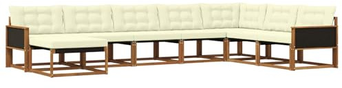 vidaXL Outdoor-Sofagarnitur mit Kissen 8 pcs Natur und Creme, Moderne Garten-Sofa-Set, robuster Akazienholz, Bequeme Liege, stilvolle Freizeitmöbel für draußen