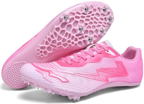 PIzrgm Scarpe da Atletica Leggera 7 Chiodi Donna Scarpe da Corsa Professionali da Competizione Traspiranti Leggere per Atletica,a Media Distanza,Rosa,39 EU