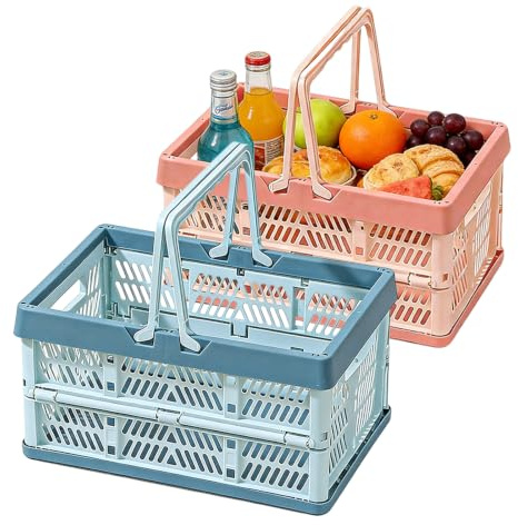 2 Stück Klein Klappboxen, Klappbox faltbar mit Henkel, Stapelbar Und Platzsparend, Faltbar Aufbewahrungskiste Für Küchen, Badezimmer, Büros, Schlafzimmer Und Kleiderschränke (Blau + Rosa, L-19L)