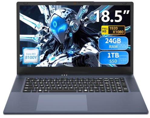 Bouzerara Ordinateur Portable 18,5, 24Go RAM - 1To SSD, Core jusqu'à 3,4 | PC Portable,6316 mAh, Clavier Numérique, WiFi 5, BT 5.0, USB 3.0, USB-C, HDMI, LaptopmHD 1920X1080, pour Pros et Étudiants